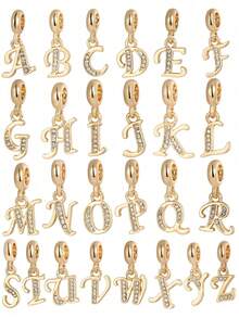 1pc Fashionable Zinc Alloy Rhinestone Letter Pendant, Suitable For DIY Jewelry Making - Gold - View 21