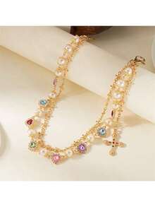 Fashion Layered Pants Wallet Chains For Women Men - Gold Silver Rhinestone Flower Pearl Jean Pocket Chain, Exquisite Cute Bag Purse Charms Jewelry For Daily & Party Wear - Silver - View 2