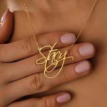 1pc Custom Name Necklace, Personalized Cursive Font Pendant, Elegant Bohemian Style, Simple DIY Custom Name Gift, Suitable For Women, Birthday Gift Jewelry Custom Cursive English Name Minimalist Elegant Stainless Steel Necklace Family Holiday Gift Ideal Gifts For Her Girlfriend, Mom, Family, Friends, Daughter, Her, Grandparents For Daily Wear, For Prom, For Teacher Gifts - 彩色 - 查看 4