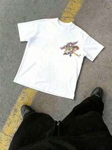 Disney American Retro Prince Purple Rain Themed Tee, Classic Motorcycle Scene Print Casual Breathable Loose Top - trắng - Xem 4