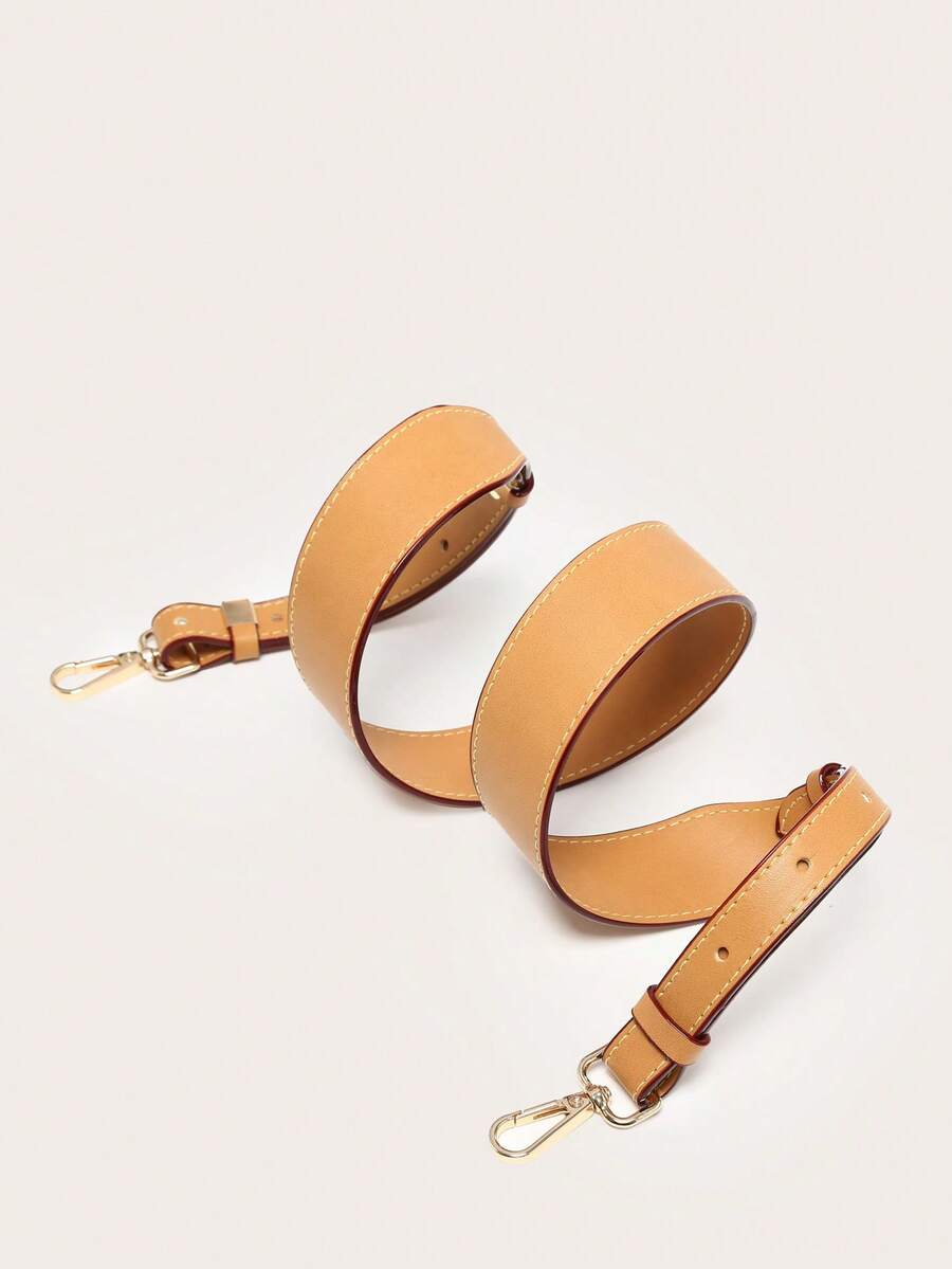 1pc Adjustable Solid Color Classic Faux Leather Red Edge Replacement Shoulder Strap, Holiday Essential Beach Necessity, Handbag Extension Strap/Bag Extension Strap - Khaki - View 1