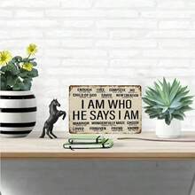 1 Pc 2D Flat, "I AM WHO HE SAYS I AM" Christian Metal Tin Sign With 20+ Bible Verses - Rustic Distressed Finish Wall Art For Home, Office, Bedroom - Inspirational Spiritual Decor & Perfect Gift For Men & Women, Inspirational Wall Decor, Versatile Room Accent, Durable Construction, Perfect For Room Decor - Retro Kitchen Decor, Pre-Drilled Holes, Random Hole Style - Metal Wall Art, Tin Signs, Vintage Metal Signs, Retro Wall Decor, Rustic Metal Art, Cool Metal Signs, Man Cave Decor, Garage Signs, Classic Metal Art, Unique Wall Art - Nhiều màu - Xem 4