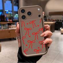 Pattern Phone Silicone Case For Iphone 17 16 15 14 13 12 11 Pro Max Plus 16E Creative Design Cover - Red Ribbon Khaki21YJ - View 3
