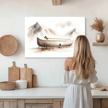 1pc Framed Canvas Wall Art, Noah's Ark Holy Modern Bible Art Print Canvas Poster Painting Wall Decor, Ideal Gift For Bedroom Living Room Hallway Dorm, Ready To Hang, 2D Flat - 111 - 查看 3