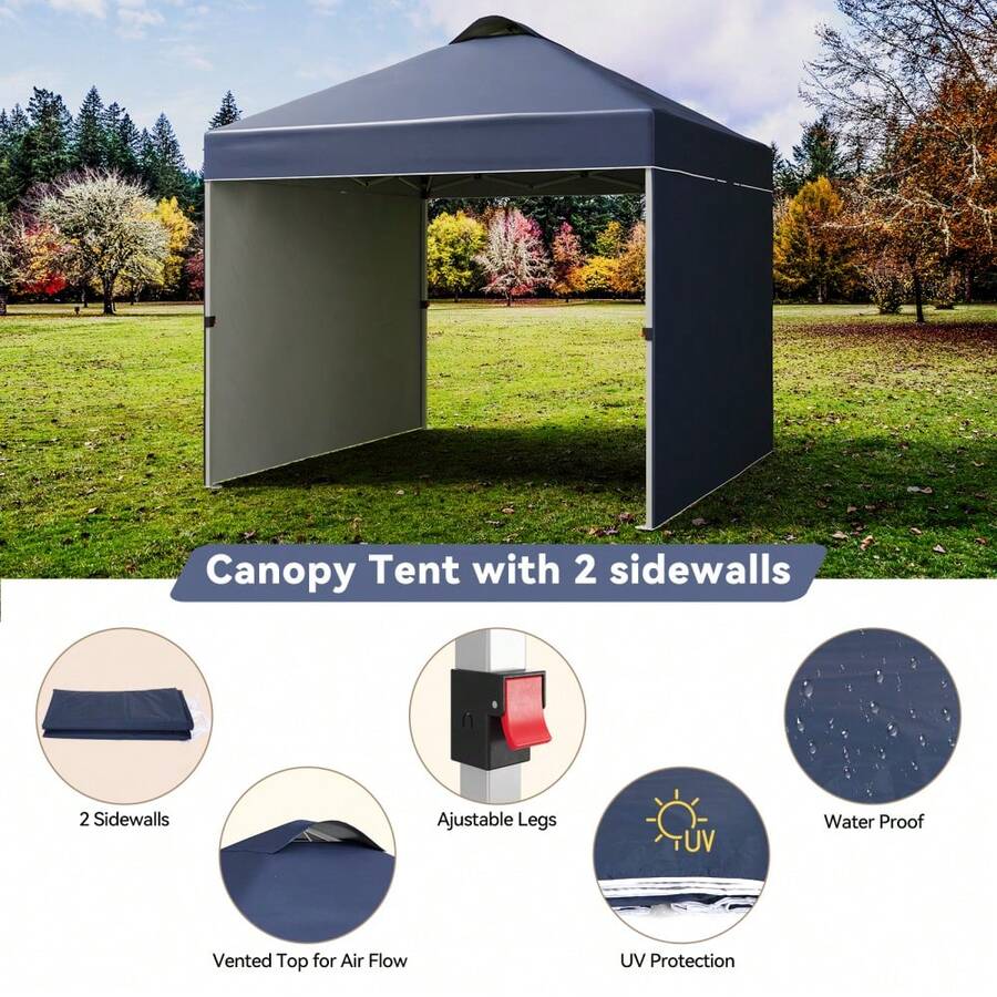 Carpa plegable de 10 x 10, carpa comercial resistente, carpa portátil con dos paredes laterales, techo ventilado, bolsa de transporte con ruedas y saco de arena para eventos, fiestas y campamentos. - Azul - Ver 1