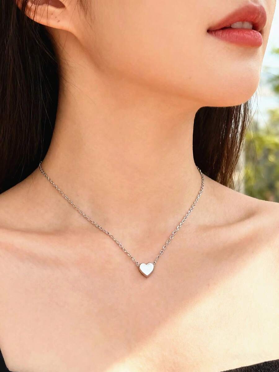 1 chiếc dây chuyền mặt hình trái tim tối giản, thời trang, dây chuyền choker ngắn bằng thép không gỉ tinh tế, sang trọng, phù hợp cho phụ nữ đeo hàng ngày và trong các dịp lễ hội. - Nhiều màu - Xem 1