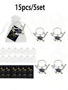 15pcs/5sets 2026 Graduation Keychain Set. Ideal Gift For 2026 Graduation Party. Includes 5 Graduation Keychains, 5 Black Thank You Cards, And 5 White Chiffon Bags. Perfect For Graduates And Loved Ones. - Multicolor - View 8