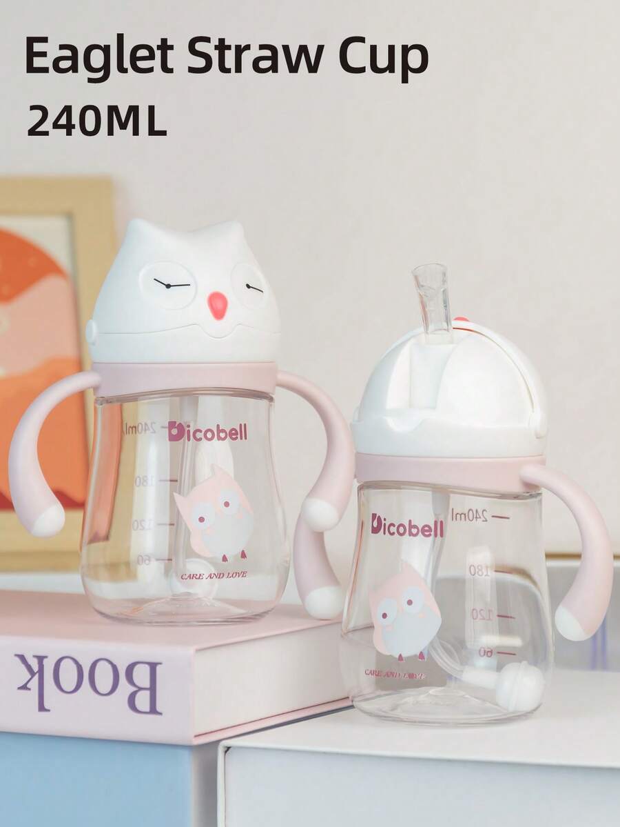 1個 240ML 卡通 360°吸管兒童杯,可愛嬰兒學習杯,Tritan 防嗆奶防漏耐摔,附手把與刻度,適合日常使用 - 鷹粉紅 - 查看 1