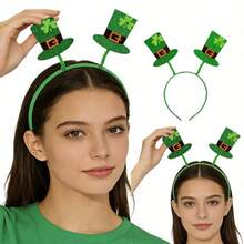 1pc Green Glitter Ribbon Trim Large Party Hat, Irish Festival St. Patrick's Day Party Decoration Headband, Suitable For Carnival Holidays Or Party Costumes - Green - View 6