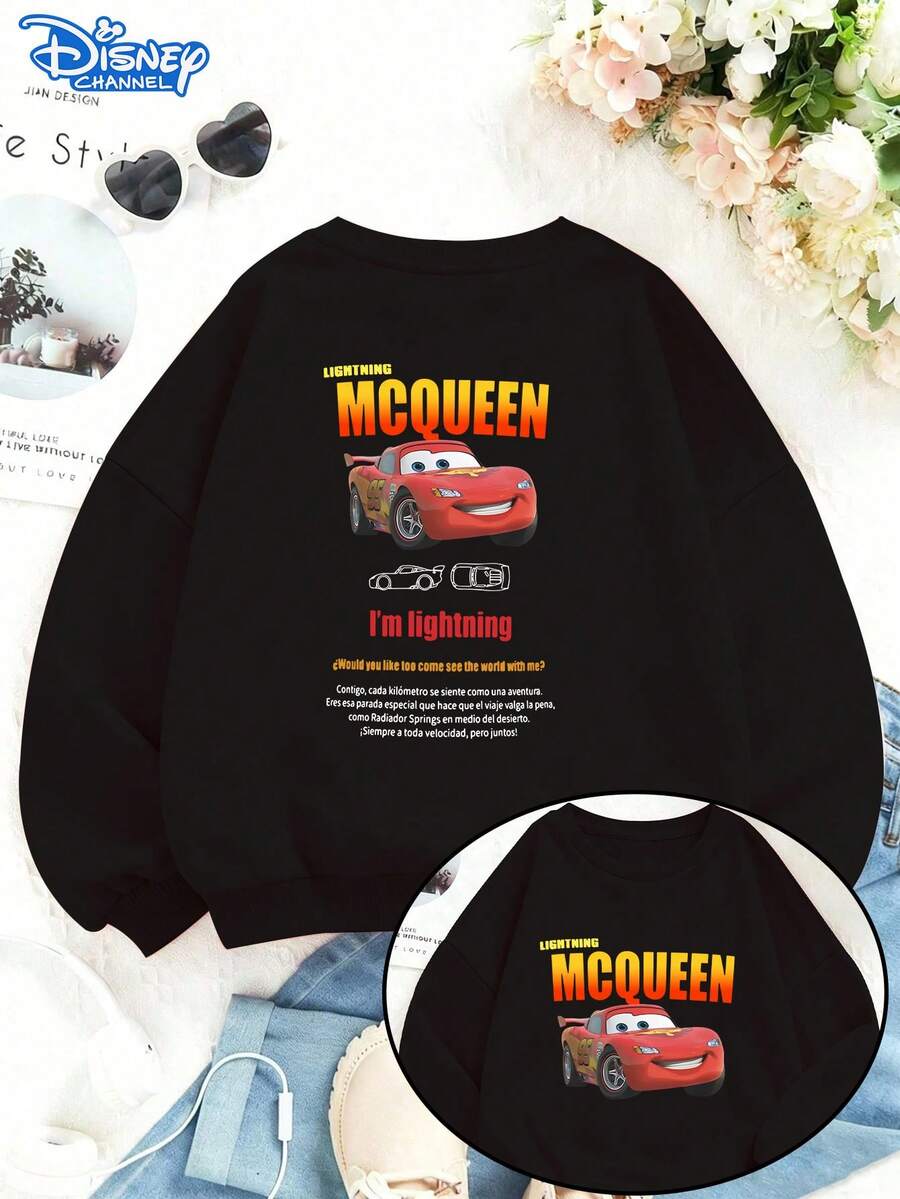 Disney Cars Lightning McQueen All-Day Sweatshirt – Versatile Black Pullover For Home Lounging, Short Trips & Tutoring Sessions - 黑色 - 查看 1