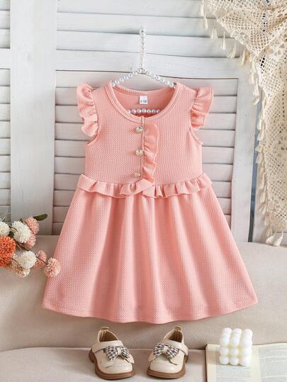 Toddler Girls' Elegant Ruffle Trim Sweet Casual Dress