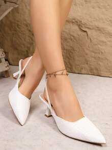 1 Pair Girls' Pointed Toe Wedge Sandals, Simple Stone Pattern Design, Fashion Casual With Adjustable Ankle Strap, Suitable For Daily Wear And Parties - White - View 3