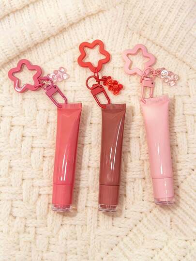 1pc 0.51oz Stylish Lip Tube With A Slanted Mouth, Refillable Cosmetic Container, Squeeze-Type Dispensing Bottle, Lip Gloss Keychain, Cute Women'S Keychain, Beauty Tool, Lipstick Bag Charm, Featuring A Star Pendant And A Bear Pendant Lip Gloss Tube - A Squeeze Empty Soft Tube With A Twist Cap For Lip Gloss,Lip Balm,Gift Giving,Personal Beauty Storage,Valentine'S Day Gift, Mother'S Day Gift