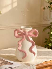 1个可爱蝴蝶结北欧风家居装饰花瓶，亮白色，适合客厅、卧室、书桌、窗台装饰，是送给女士的理想礼物，美化空间的必备单品，波西米亚风格花瓶，可插鲜花或干花，时尚的乔迁礼物 - 彩色 - 查看 7