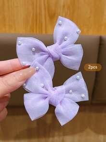 2pcs Lavender Bowknot Hair Clips, Sweet Fashion Hair Accessories Suitable For Daily Use - Mauve Purple - View 3