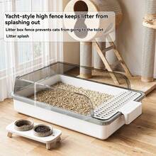 1 Semi-Enclosed Cat Litter Box With Raised Design To Prevent Litter Scatter, Large Capacity Waste Compartment, Extra-Large Cat Litter Scoop For Quick Cleaning - Black Litter Box - View 3