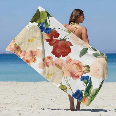 1 khăn tắm biển in họa tiết hoa, khăn tắm thấm hút cao, thích hợp cho phòng tắm, bơi lội, tập thể dục, yoga, khăn sợi microfiber mềm mại và thoải mái, nhẹ và dễ mang theo, chắn gió và nắng, chống cát, lý tưởng cho du lịch mùa hè, kỳ nghỉ, trang trí phòng tắm.