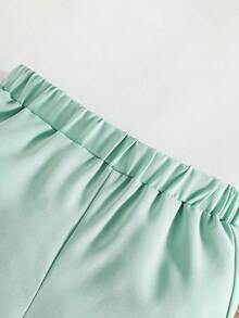 2pcs Baby Girls Elegant Embroidered Pearl Button Sleeveless Top And Minimalist Shorts Set, Fashionable Summer Outfit - Green - View 7