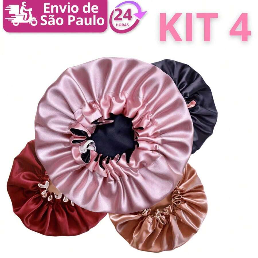 Set Of 4 Impeccable Satin Bonnets! Double-Sided / Sleep Beauty Nighttime Hydration / Frizz Control And Maximum Comfort - 一套4個,顏色隨機 - 查看 1