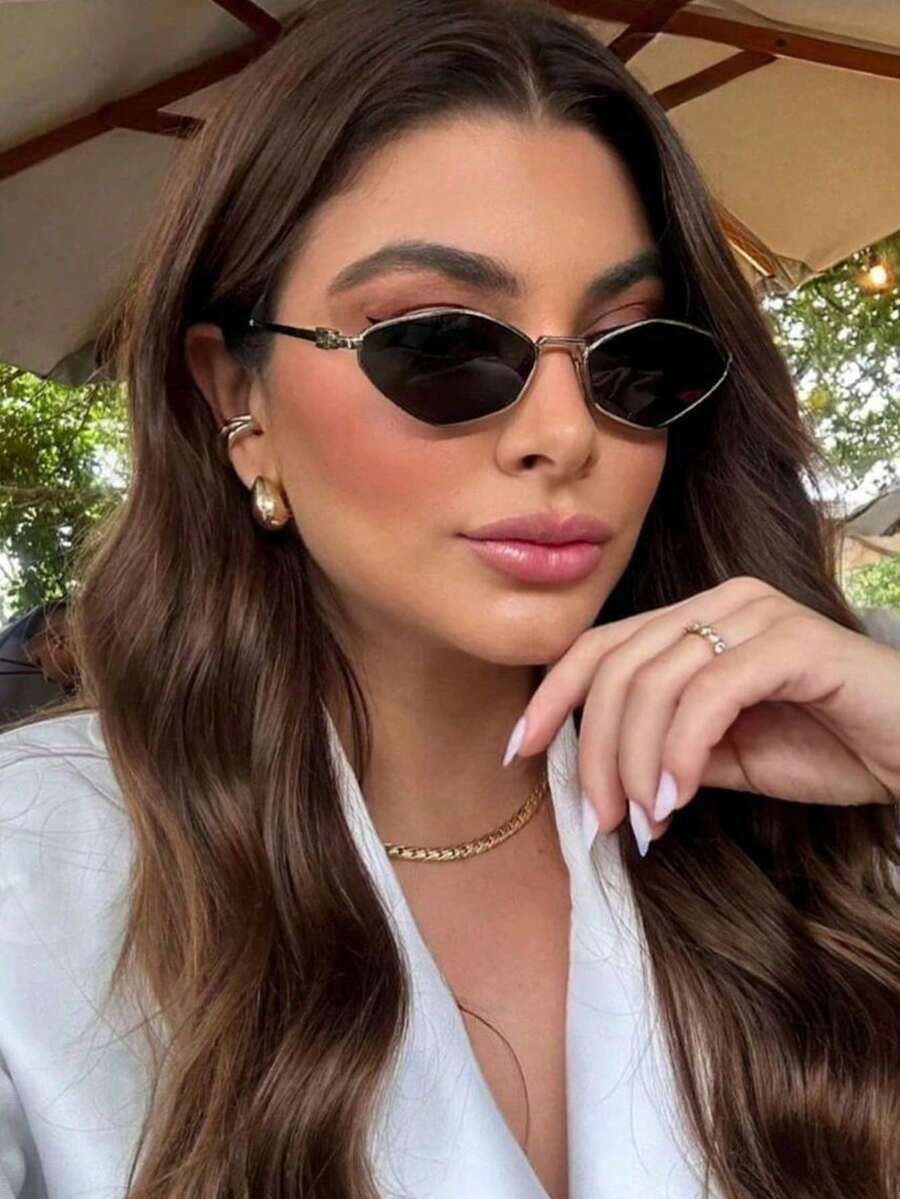 1副女士菱形金属时尚眼镜，适合日常佩戴 - 黑色 - 查看 1