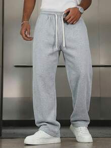 Casual Loose Straight Leg Sweatpants, Comfortable For Lounging And Outdoor Activities, Suitable As Couples Gift, 100% Polyester Material, Drawstring Waistband For Adjustability, Available In Multiple Colors - Light Grey - View 11