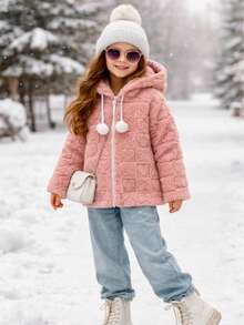 Very Warm Children's And Youth Teddy Coat With Hood - Rusty Rose - View 2