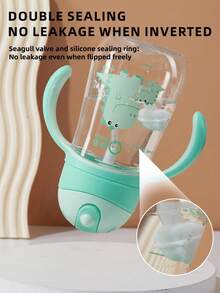 1pc 300ML Cute Design Children's Cup, Infant Anti-Choke Training Cup, Dustproof Leakproof Shockproof, Transparent Weighted Ball, With Handle And Markings, Suitable For Babies 6 Months+, Home, Kindergarten, Outdoor Use, Lovely Cup, Holiday Gift - Green - View 5