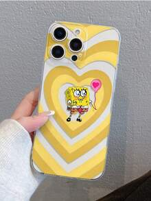 1pc Fashionable Creative Heart Wave SpongeBob Painted Pattern Shockproof Transparent Phone Case Suitable For Samsung/ 11/12/12 Pro Max/14 Pro Max/15/15 Pro/16/16 Pro Max/17 And Other Models - Multicolor - View 2