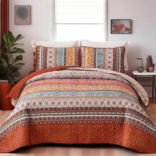 3 Pieces Boho Quilt Sets Queen King Size,Purple Bohemian Quilt Coverlet Soft Microfiber Lightweight Bedspread With 2 Pillowcases For Wedding Items,Valentines Day Home Bed Room Decor,Easter Gifts,Mothers Day Gift,All Season - Orange-red - 查看 10