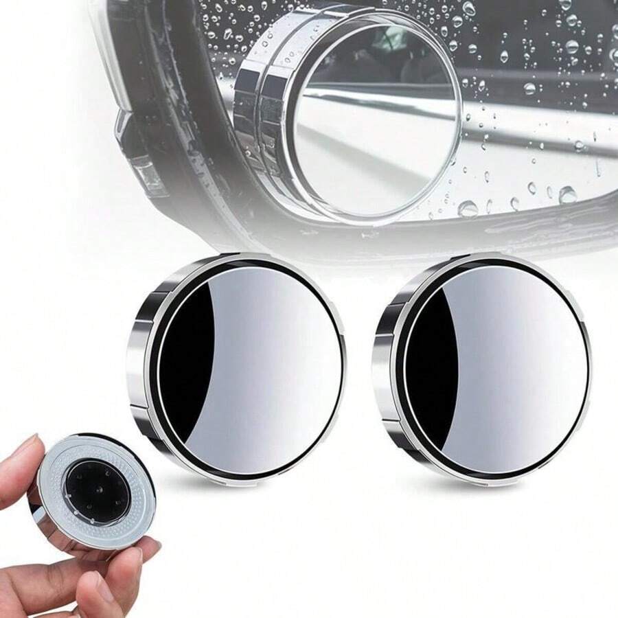 2PCS Round HD Glass Convex Rear View Mirror With Frame 360 Wide Angle Side View Mirror Accessories With Self Adhesive Back  For Car SUV And Trucks - 2PCS - View 1