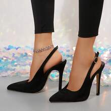 Geeyea Fashionable And Comfortable Pointed 12cm Slim High-Heeled Lace Up Women's Spring And Autumn Shoes, Minimalist Slanted Back Sandals, Elegant Black High-Heeled Shoes - 黑色 - 查看 3