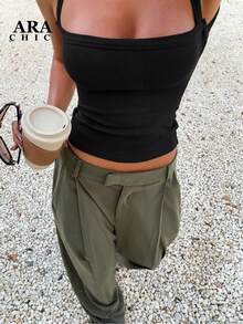 ARA CHIC Women's Black Sexy Criss-Cross Camisole, High Stretch Fitted Sleeveless Casual Top, Beach Vacation, 2026 Spring New Arrival - Black - View 8