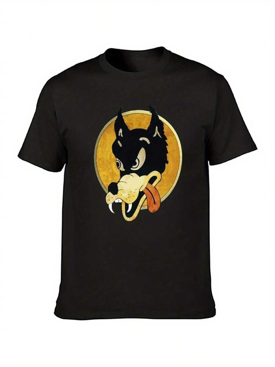 Jerry Garcia Wolf Graphic Men's Cotton T-Shirt - Black Short Sleeve Crew Neck Tee With Cartoon Wolf Design, Casual & Comfortable For All Seasons - Đen 5 - Xem 1