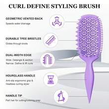 Curl Defining Detangling Brush For Thick 4A-4C Hair - Dual Sided Comb For Wet & Dry Use - 2054 Pale Lilac - View 2