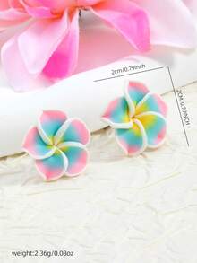 1 Pair Fashionable Fresh & Cute Faux Flower Earrings, Colorful Sweet Floral Petal Earrings - Multicolor - View 4