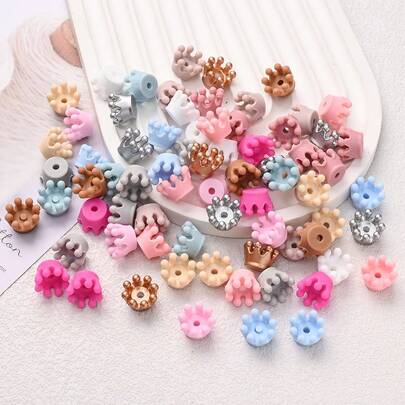 5/10颗彩色皇冠形硅胶珠，多种颜色可选，适用于DIY珠宝制作、手链、串珠笔、钥匙扣和包包配件等工艺品。