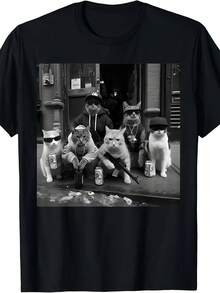 Funny Gangster Cats Street Animal Design Funny Unisex T-ShirtSame Style For Men And Women 2025 Summer Short-Sleeved Printed T-Shirt Pure Cotton 220G - Đen 3 - Xem 1