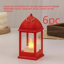 3/6pcs Plastic Mini Lanterns, Hollow Top Design For Easy Carrying, Flameless Warm Light, Retro LED Electronic Plastic Decorative Lamps, Home Decor Accents, Atmosphere Lights For Bedroom, Living Room, Camping, Outdoor, Dates, Picnics, Crafts - Hollow Out Four-corner Lantern - View 12