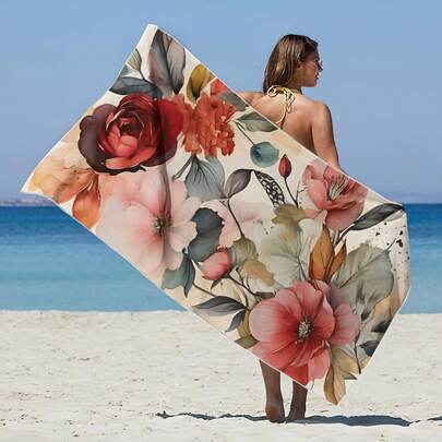 1 chiếc khăn tắm biển in họa tiết hoa, chất liệu microfiber mềm mại, thấm hút cao, thích hợp cho phòng tắm, bơi lội, tập thể dục, yoga, nhẹ và dễ mang theo, chống gió/nắng/cát, tuyệt vời cho du lịch mùa hè, kỳ nghỉ, trang trí phòng tắm.