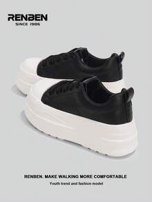RENBEN 2026 Spring New Arrival Thick Sole Vulcanized Shoes For Women, Versatile Lightweight Increase Height Student Casual White Sneakers - Black - View 5
