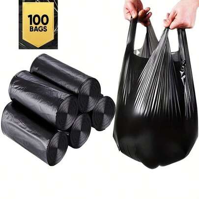 50/100pcs T-Shirt Bags, Black Plastic Bags With Handles, Suitable For Groceries And Shopping Retail, Thick Black Garbage Bags, Garbage Storage Bags, Household Disposable Garbage Bags,12.6x20.5/13.8x21.7/15.8x23.6Inches