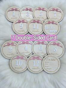 Set de 7 piezas Tarjetas de hitos mensuales para bebé de doble cara, letreros de anuncio de nombre recién nacido del mundo, tarjetas de hitos mensuales de madera de 1 a 12 meses, letreros de recién nacido de madera, adecuado para nuevos padres y baby shower, regalo para mamás embarazadas, letreros de bienvenida para recién nacidos - Multicolor - Ver 1