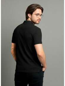 Polo Camiseta Masculina Malha Texturizada Casual Confort 070 - Preto - Visão 5