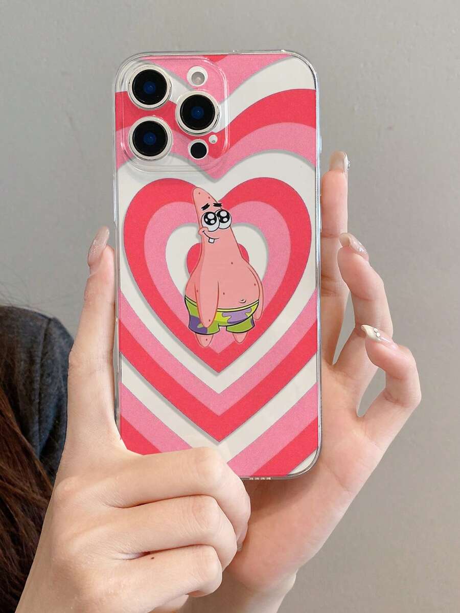 SPONGEBOB 1pc Fashionable Creative Heart Wave Tie-Dye Pattern Shockproof Transparent Phone Case Compatible With Samsung/Compatible With Iphone 11/12/12 Pro Max/14 Pro Max/15/15 Pro/16/16 Pro Max/17 And Other Models - Multicolor - View 1