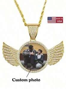 1pc Custom Picture Necklace, Hip Hop Style Personalized Pendant Necklace Jewelry With, Angel Wings Necklace With Pendant Custom Image Jewelry The Best Gift For Couples, Friends And Parents Gift Silver Stylish, Fall Fashion, Casual, Contracted, Simple, Unisex, Hipster Custom, Personalized, Unique Ideal Gifts For Him Girlfriend, Mom, Family - Nhiều màu - Xem 1