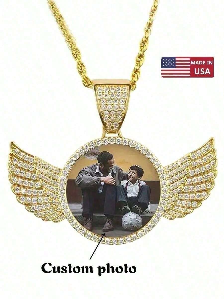 1pc Custom Picture Necklace, Hip Hop Style Personalized Pendant Necklace Jewelry With, Angel Wings Necklace With Pendant Custom Image Jewelry The Best Gift For Couples, Friends And Parents Gift Silver Stylish, Fall Fashion, Casual, Contracted, Simple, Unisex, Hipster Custom, Personalized, Unique Ideal Gifts For Him Girlfriend, Mom, Family - Nhiều màu - Xem 1