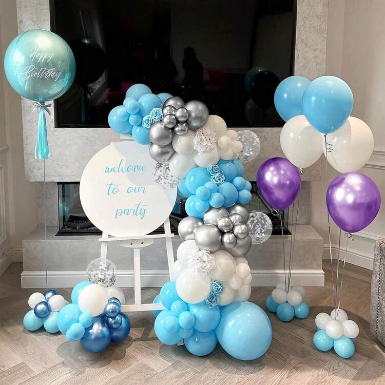 50pcs 10-Inch Blue & Purple Metallic Silver-Blue Colorful Confetti Ice & Snow Theme Party Balloons - Multicolor - View 3