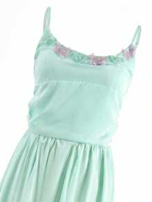 法式优雅吊带连衣裙，女士春夏海滩度假女神风长裙 - 薄荷綠 - 查看 8