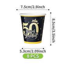 50th Birthday Black Gold Crown 8 Guest Disposable Tableware Set, Includes Plates, Napkins, Cups, Suitable For Birthday, Wedding, Party, Family Picnic - Multicolor - View 8
