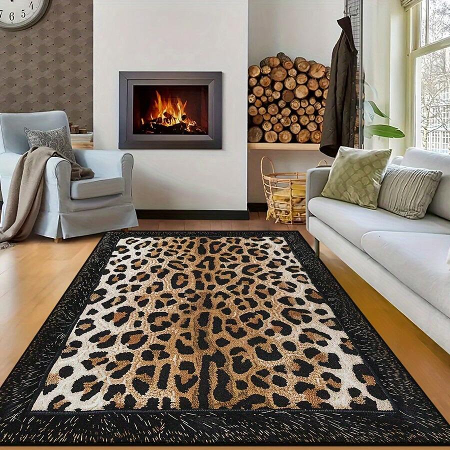 Retro Leopard Print Flannel Carpet, 2D Digital Printing, Non-Slip Rubber Bottom, Multiple Sizes Available. Suitable For All Seasons, Washable, Machine Washable, Comfortable, Unique, Suitable For Him, Her, Family Members, Boyfriend, Girlfriend, Father, Family Members, Mother, Lover, Daughter, Son, Grandfather, Grandmother, Teacher, Doctor, Nurse, Friend, Classmate, Pet. As Birthday Gifts, Household Items, Wedding Items, Souvenirs, Home Decoration, Daily Life, Office Decoration, Birthday, Anniversary, Valentine's Day, Thanksgiving, Graduation Season, Christmas, Halloween, Mother's Day, Father's Day, Wedding, New Year Gift Decoration. Suitable For Shopping Centers, Restaurants, Kitchens, Bathrooms, Living Rooms, Bedrooms, Corridors, Balconies, Outdoor Doors, Door Mats, Entrance Mats, Non-Slip Mats, Offices, Cafes, Piano Room Floor Decoration - 多色3 - 查看 1